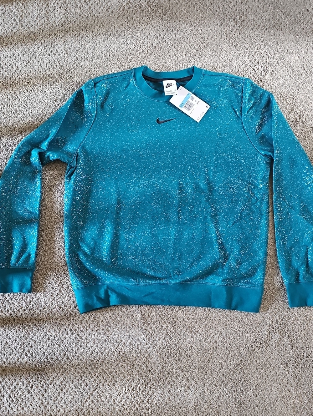 Nike Womens Teal Crewneck Sweatshirt with Glitter Detail